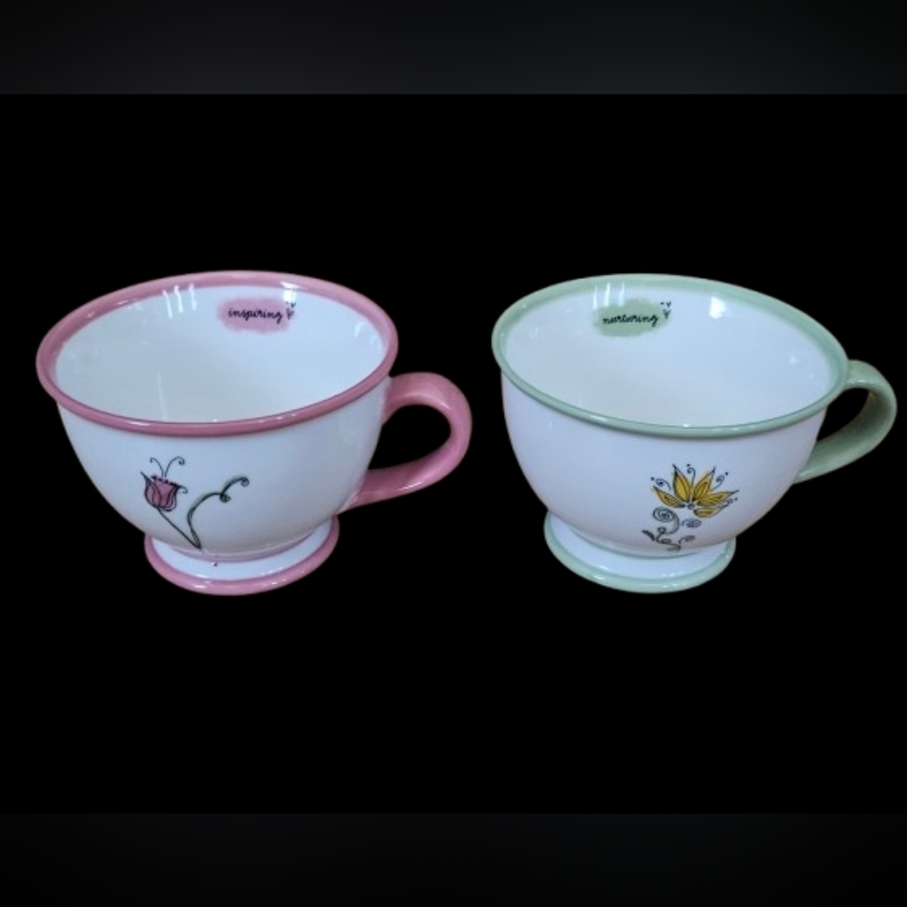 Starbucks Rare Set Of 2 "Inspiring" and "Nurturing" tulip-style Mugs